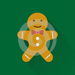 Gingerbread man. Christmas holiday and new year`s cookie. Gingerbread flat icon with long shadow. Vector illustration